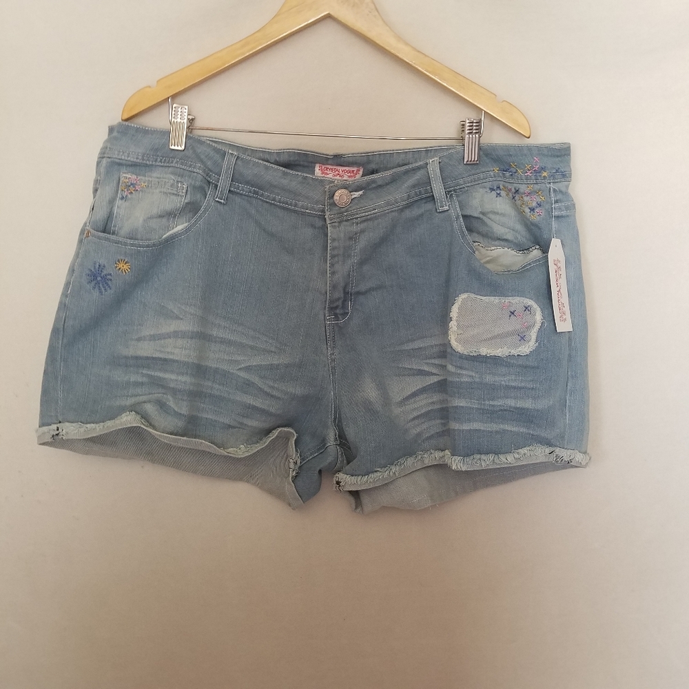 Crystal Vogue Denim Shorts Size 24. Condition is "
